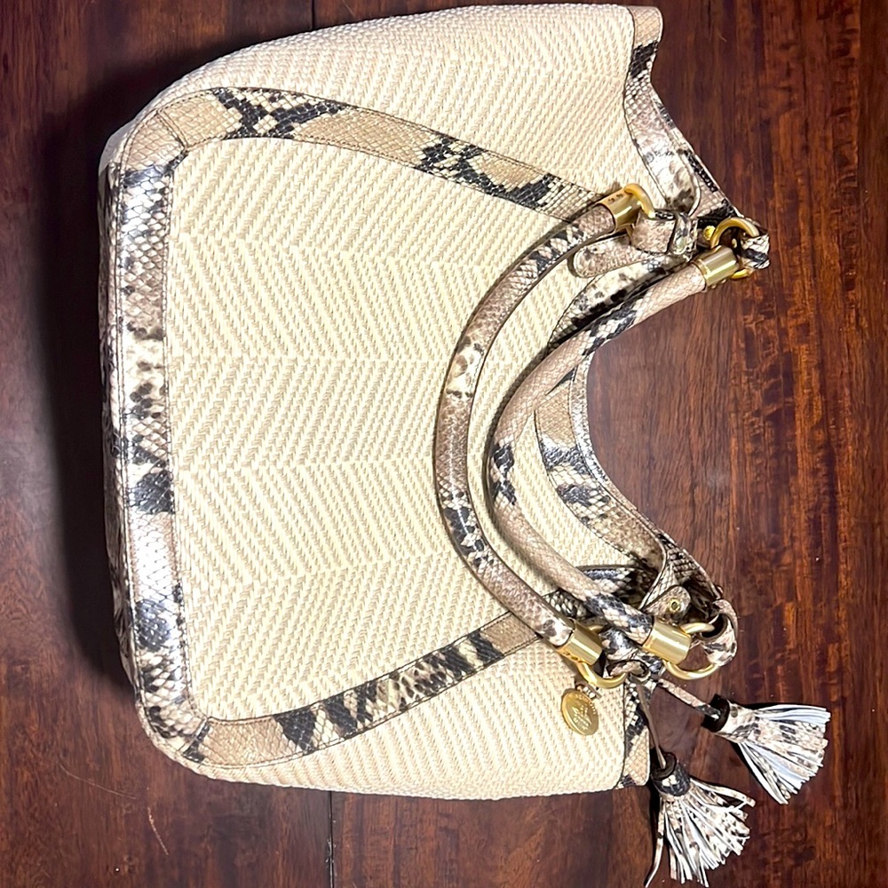 Brahmin Woven Rattan Herringbone & Python/Snakeskin Leather MATCHING WALLET